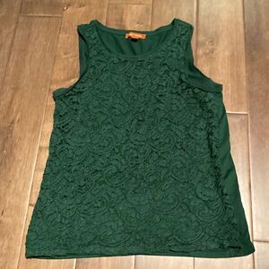 Joe Fresh lace tank top, dark green dressy top size large 